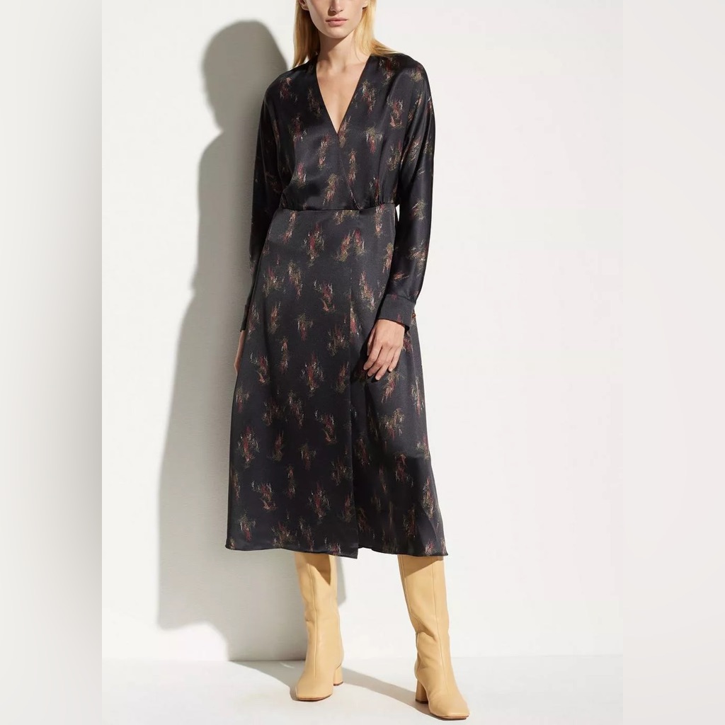 Nwt $445 Vince Wisteria Dolman Sleeve Dress Black Floral